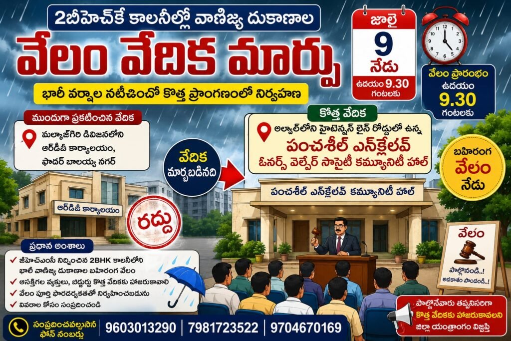 2బీహెచ్‌కే కాలనీల్లో వాణిజ్య దుకాణాల వేలం వేదిక మార్పు
