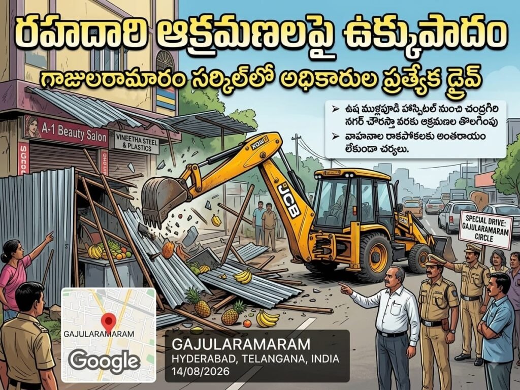 రహదారి ఆక్రమణలపై ఉక్కుపాదం గాజులరామారం సర్కిల్‌లో అధికారుల ప్రత్యేక డ్రైవ్